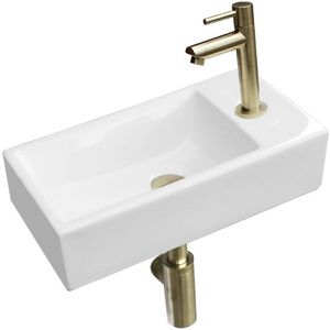 Keramische Fonteinset Paso met Kraan, Afvoer en Sifon Goud 40x20x10,5 cm Kraangat Rechts