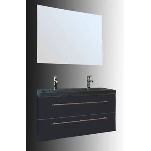 Badkamermeubel Trento Slim 100 cm Hoogglans Antraciet met Natuurstenen Wasbak met Standaard Spiegel met 1 kraangat