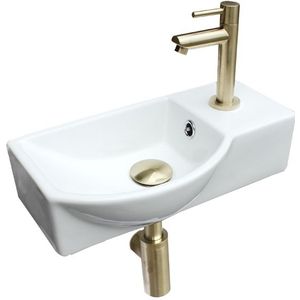 Keramische fonteinset Bari met kraan, afvoer en sifon Goud 40x22x12,5 cm Kraangat Links