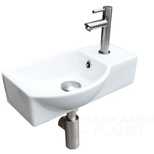 Keramische fonteinset Bari met kraan, afvoer en sifon Gun Metal 40x22x12,5 cm Kraangat Rechts