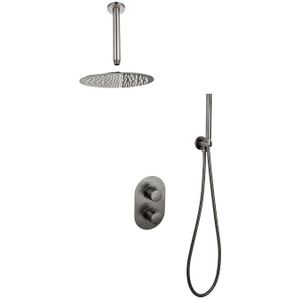 Sani Royal Inbouw Regendouche Doucheset Gun Metal messing geborsteld met Plafondsteun en Douchekop 20 cm