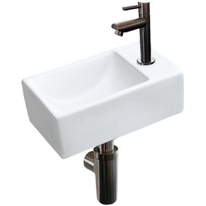 Keramische Fonteinset Nardo met Kraan, Afvoer en Sifon Gun Metal 30x18.5x9.5 cm Kraangat Links
