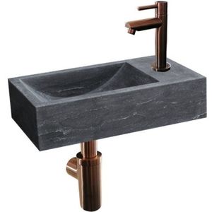 Natuursteen Fonteinset Rimini met Kraan, Afvoer en Sifon Brons 40x22x10 cm Kraangat Rechts
