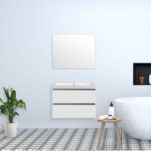 Badkamermeubel Trento Greeploos Mineraal 80 cm Mat Wit met Standaard Spiegel met 1 kraangat