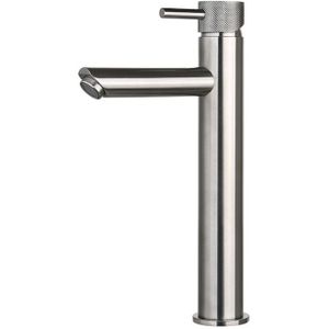 Hoge Opbouw Wastafelkraan Lucera Gun Metal messing geborsteld met Geribbelde Hendel