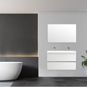 Badkamermeubel Trento Slim Greeploos 100 cm Hoogglans Wit zonder Standaard Spiegel zonder kraangaten