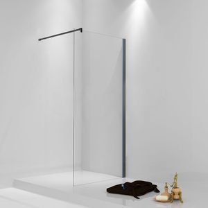 Douchewand Easy Clean Anti Kalk 10 mm 100x200 cm Mat Zwart incl Profiel en Stang