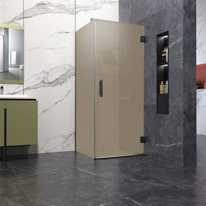 Douchecabine bronsglas 60x70cm Anti-Kalk met profielloze douchedeur 60cm 200cm hoog gun metal