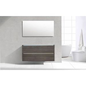 Badkamermeubel Generation Sherwood Warm Grey 120 cm Keramiek Slim Line enkelbak greeplijst aluminium zonder Standaard Spiegel zonder kraangaten