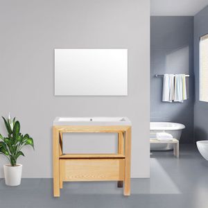Badkamermeubel Rubio Wood Eiken Keramiek 100 cm zonder Standaard Spiegel zonder kraangaten