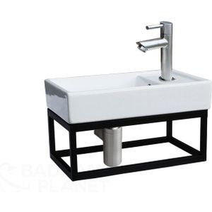 Fontein Frame Mat Zwart Keramiek RVS 40x22x8 cm Kraangat Rechts