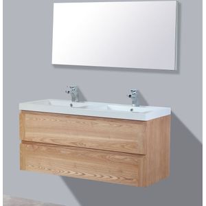 Badkamermeubel Nola Wood Eiken Keramiek 120 cm met Standaard Spiegel met 2 kraangaten