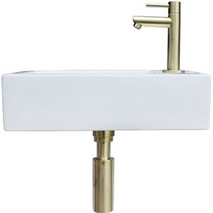 Keramische Fonteinset Aquino Mini met Kraan, Afvoer en Sifon Goud 36.5x18x9 cm Kraangat Links