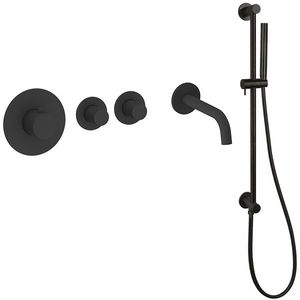 Pro Inbouw Badkraan Mat Zwart Thermostatische Set Messing met Geribbelde Knop PVD Glijstang met 2 stopkranen
