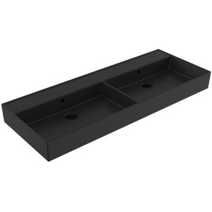 Wastafel Edge Keramiek Mat Zwart Dubbelbak met 2 afvoergaten 120x46,5x12 cm zonder kraangaten