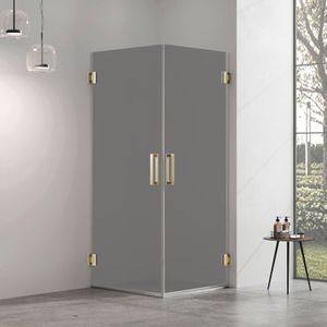 Douchecabine rookglas met 2 draaideuren profielloos goud 60x100cm 8mm antikalk 200cm hoog