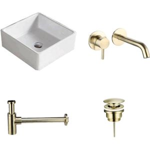 Waskomset Keramiek Quatro Goud Inbouwkraan 38x38x13 cm