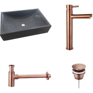 Natuurstenen Waskomset Box Brons Opbouwkraan 50x35x12 cm
