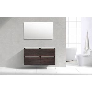 Badkamermeubel Generation Sherwood Coffee Brown 120 cm Keramiek Slim Line met 4 lades greeplijst aluminium zonder Standaard Spiegel zonder kraangaten