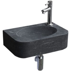 Natuursteen Fonteinset Foggia met Kraan, Afvoer en Sifon Chroom 35x24x10 cm Kraangat Links