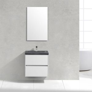 Badkamermeubel Trento Slim Greeploos 60 cm Hoogglans Wit met Natuurstenen Wasbak zonder Standaard Spiegel zonder kraangaten
