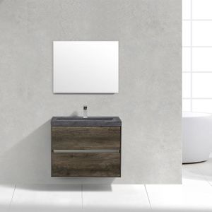 Badkamermeubel Trento Slim Greeploos 80 cm Century Oak met Natuurstenen Wasbak zonder Standaard Spiegel zonder kraangaten