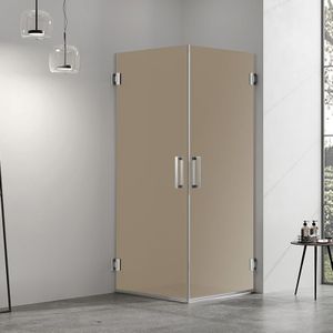 Douchecabine bronsglas met 2 draaideuren profielloos RVS 60x90cm 8mm antikalk 200cm hoog