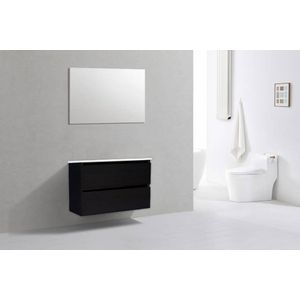 Badkamermeubel Generation Deep Black 80 cm Keramiek Slim Line greeplijst aluminium mat zwart zonder Standaard Spiegel met 1 kraangat