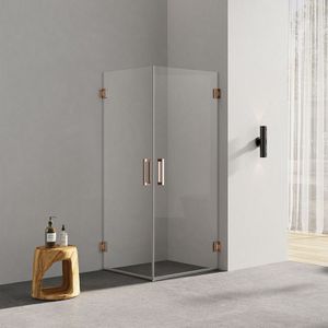 Douchecabine met 2 draaideuren profielloos brons 70x100cm helder glas 8mm antikalk 200cm hoog