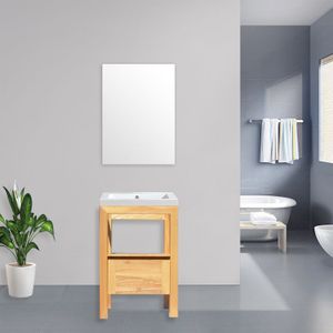 Badkamermeubel Rubio Wood Eiken Keramiek 60 cm zonder Standaard Spiegel zonder kraangaten