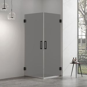 Douchecabine rookglas met 2 draaideuren profielloos mat zwart 60x100cm 8mm antikalk 200cm hoog