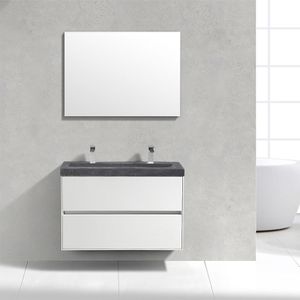 Badkamermeubel Trento Slim Greeploos 100 cm Hoogglans Wit met Natuurstenen Wasbak zonder Standaard Spiegel met 2 kraangaten