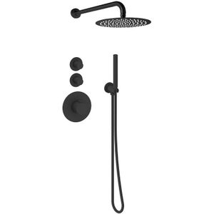 Sani Royal Pro Inbouw Regendouche Mat Zwart Messing met 2 stopkranen met Muursteun en Douchekop 30cm
