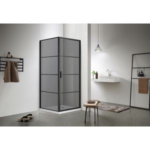 Douchecabine Mat Zwart 90x90cm Rookglas Nero 6mm Raster Nano Easy Clean