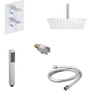 Inbouw Regendouche Chroom messing Vierkant met Plafondsteun en Douchekop 20 cm