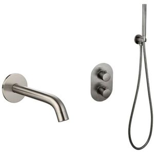 Inbouw Thermostatische Badkraan Set Gun Metal messing geborsteld PVD