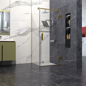 Douchecabine helder glas 100x120cm Anti-Kalk met profielloze douchedeur 100 cm 200cm hoog goud