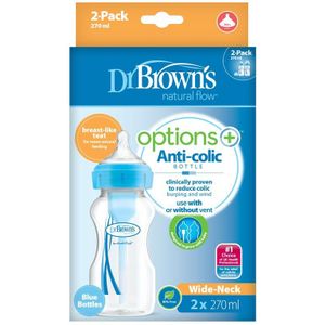 Dr Brown Options+ brede halsfles 270ml blauw  2 stuks