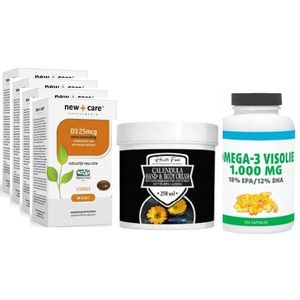 New Care Vitamine D3 25mcg 4-pak 4x 100 capsules met gratis Health Food Calendule Hand- & Bodycreme & Gezonderwinkelen Visolie 120 capsules