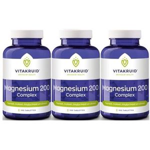Vitakruid Magnesium 200 Complex (Tauraat, malaat, bisglycinaat en citraat)  Trio-pak  3x 90 tabletten