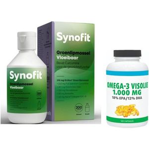 Synofit Groenlipmossel Vloeibaar 200ml &  Gratis pot Gezonderwinkelen Visolie 120 capsules