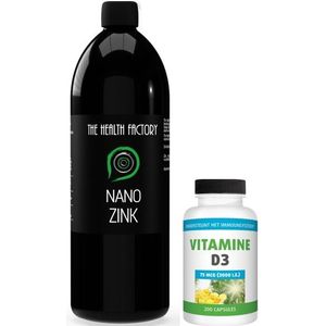 The Health Factory Nano zink 1 liter + Gratis Gezonderwinkelen vitamine D 75mcg 200 capsules