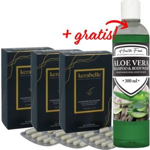 Kerabelle Keratin Haircapsules Drie-pak (3x 60 vegicapsules) + Gratis Health Food Aloe Vera Shampoo 300ml