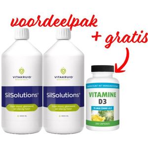 Vitakruid SilSolutions Vloeibaar Silicium 1 liter Duo-Pak & Gratis Gezonderwinkelen Vitamine D3 75mcg 200 capsules  (dus 2x 1 liter + 200 capsules Vitamine D3 75mcg)