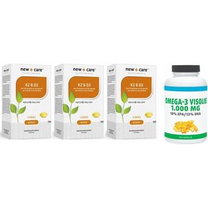 New Care Vitamine K2 & D3 trio-pak 3x 60 capsules met gratis Gezonderwinkelen Visolie 1.000mg 120 capsules