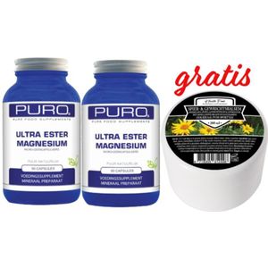 PURO Ultra Ester Magnesium (goed opneembaar/voorheen Sucrosomial) Voordeelpak 2x 90 capsules + GRATIS Spier- & Gewrichtsbalsem