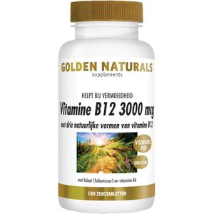 Golden Naturals Vitamine B12 3000 mcg  180 veganistische zuigtabletten