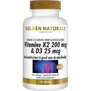 Golden Naturals Vitamine K2 200 mcg & D3 25 mcg  120 Vegetarische capsules