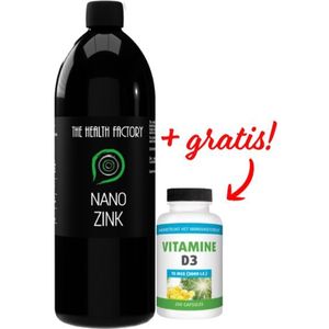 The Health Factory Nano zink 500ml + Gratis Gezonderwinkelen vitamine D 75mcg 200 capsules