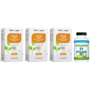 New Care Zuurvrije Vitamine C1000mg trio-pak 3x 60 tabletten & Gratis Gezonderwinkelen Vitamine D3 75mcg
